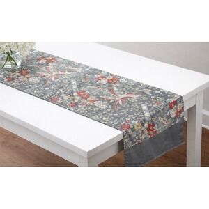 Gray Floral Phoenix Bird Table Runner 58 in Asian Japanese Decor